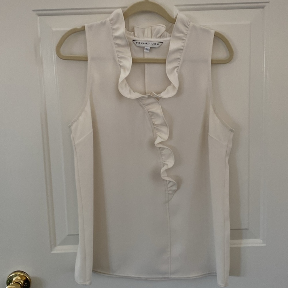 Trina Turk Ruffle Collar Sleeveless Blouse. Size Medium - Picture 2 of 6